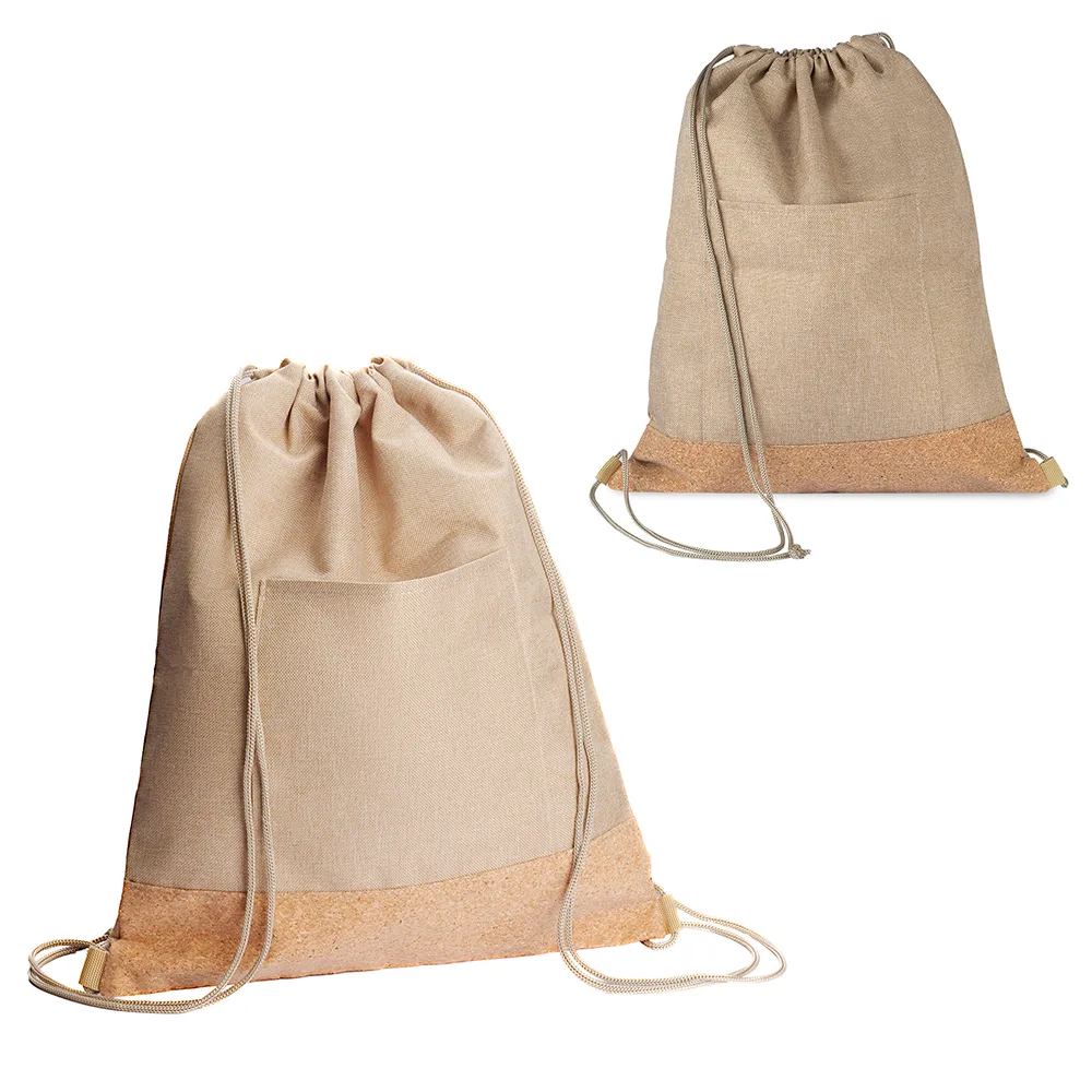 Sacola/mochila em Poliéster 600d e Cortiça (34x38cm)